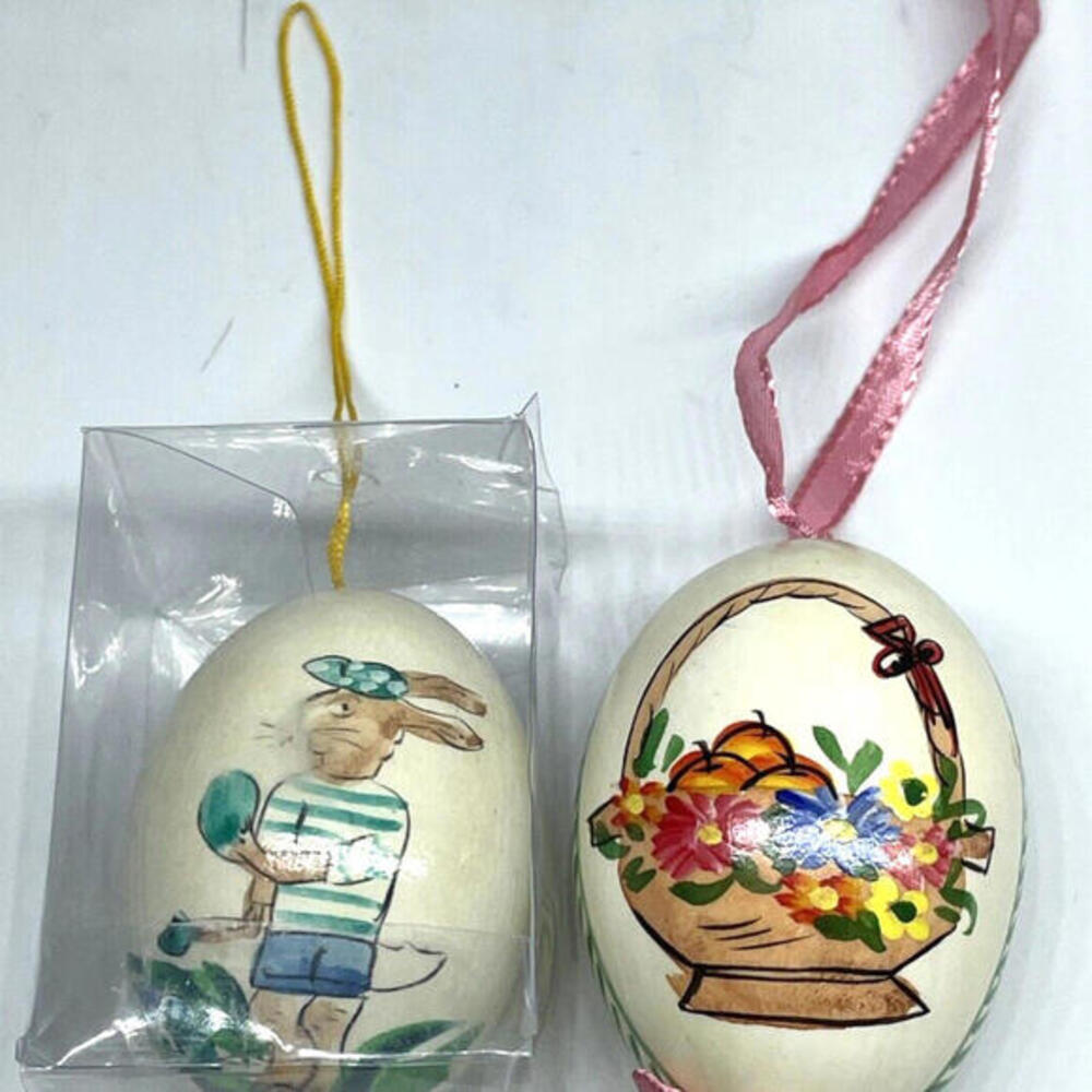 Real Egg Shell Easter Ornaments Hand Painted LOT of 2 Vintage